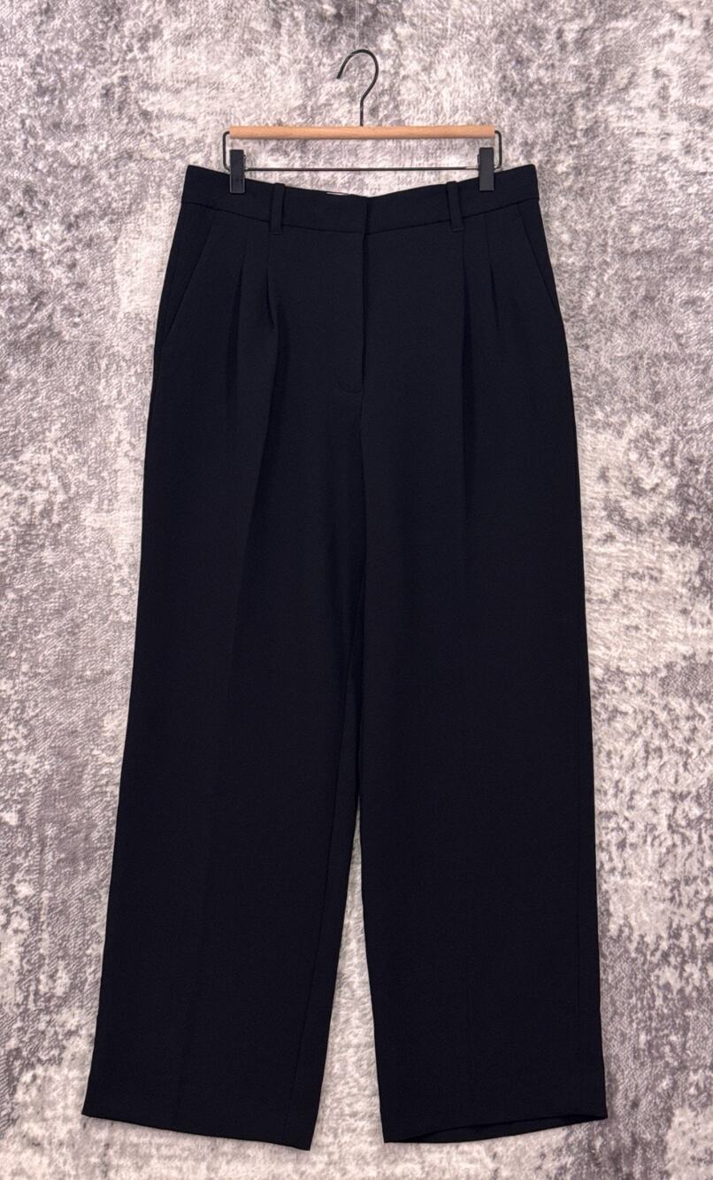 Wilfred The Effortless Pants 12 Womens Black Crepette High Rise Wide Leg Trouser